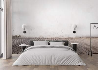 room with white wall and wood floor Wall mural