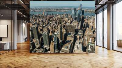 Aerial view of New York City - USA. Manhattan downtown skyline and skyscrapers from the Empire State Building in the morning. Wall mural