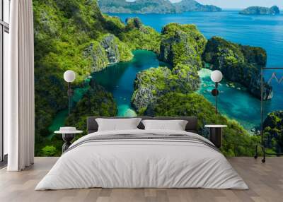 El Nido, Palawan, The Philippines. Aerial view of Big Lagoon, Small Lagoon and limestone cliffs Wall mural