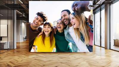 United group of young friends having fun together. Friendship student lifestyle concept Wall mural