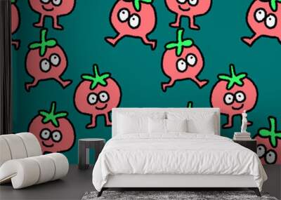 seamless pattern of tomato character cartoon repeatable background Wall mural