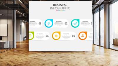 Timeline Infographic design template Vector with icons and 6 options or steps. Wall mural