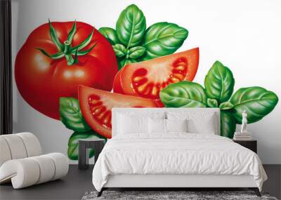 Tomaten mit Basilikum Wall mural