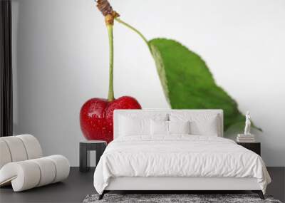 Big cherry on white background Wall mural