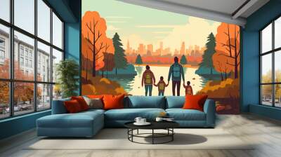 landscape with a family  hiking Generative AI Wall mural