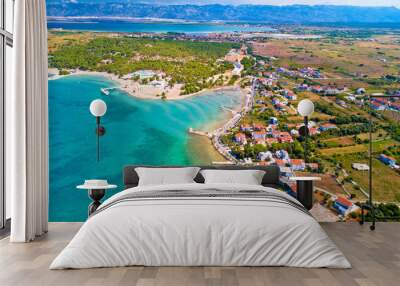 Aerial view of Zaton tourist waterfront and Velebit mountain background Wall mural