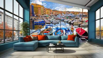 Colorful harbor of Saint Tropez at Cote d Azur view Wall mural