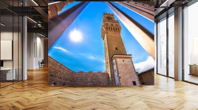 Florence. Palazzo Vecchio tower view through iron fence Wall mural