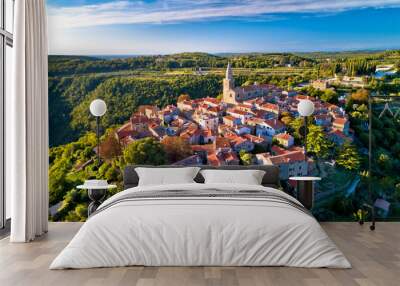 Groznjan. Ancient hill village of Groznjan aerial panoramic view Wall mural