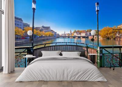 Limmat river in Zurich idyllic autumn view Wall mural