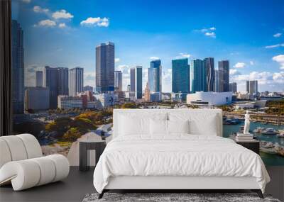 Miami downtown Bayside skyline panoramic view, Florida Wall mural