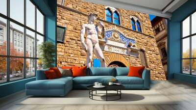 Piazza della Signoria statue of David by Michelangelo and Palazzo Vecchio of Florence view Wall mural