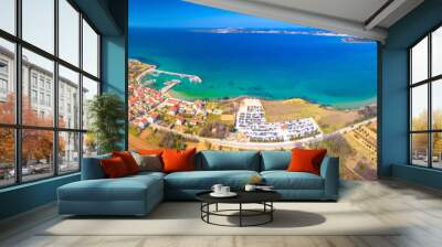 Privlaka village and Vir island aerial panoramic view Wall mural