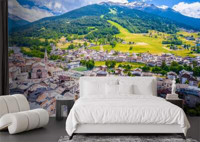 Town of Bormio in Dolomites Alps landscape view, Province of Sondrio Wall mural