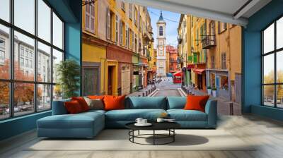 Town of Nice colorful street architecture and church view Wall mural