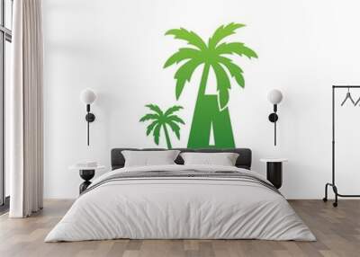 Letter A logo and  coconut tree icon design vector Wall mural