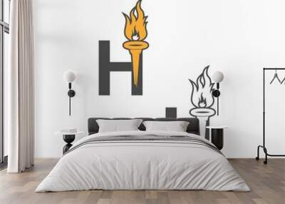 Letter H icon logo combined with torch icon design Wall mural