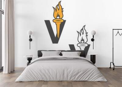 Letter V icon logo combined with torch icon design Wall mural