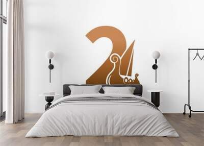 Number 2 with logo icon viking sailboat design template Wall mural