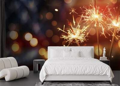 Abstract american flag background with sparklers,. 4th July Independence Day concept, copy space for text Wall mural