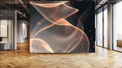 Abstract background with swirling light waves and glowing dots,  Wall mural