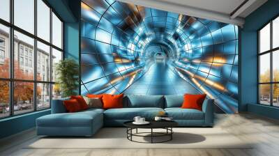 Futuristic Tunnel with Reflective Metallic Tiles.. Wall mural