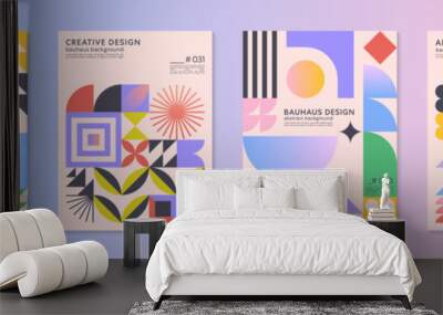 Abstract bauhaus geometric pattern backgrounds with copy space for text.Trendy minimalist geometric designs with simple shapes and elements.Modern artistic vector illustrations.Covers templates Wall mural