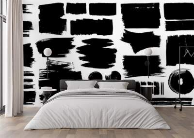 Collection of different ink brush strokes:rectangle,square and round freehand drawings.Ink splatters,grungy painted lines,artistic design elements.Vector paintbrush set. Wall mural