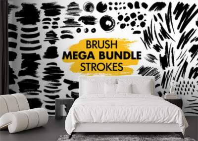 mega bundle of different ink brush strokes:rectangle,square and round freehand drawings.ink splatter Wall mural