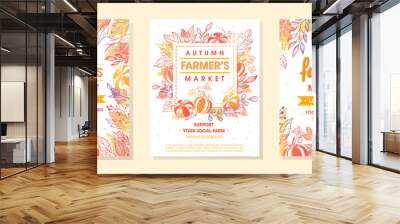 set of autumn fermers market banners with leaves and floral elements.local food fest design perfect  Wall mural