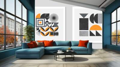 Set of bstract bauhaus geometric pattern backgrounds.Trendy minimalist geometric design with simple shapes and elements.Mid century modern artistic vector illustrations.Scandinavian ornament. Wall mural