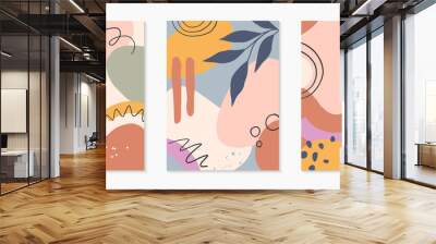 Set of mid century modern abstract vector illustrations with organic shapes and leaves.Minimalistic art prints.Trendy artistic designs perfect for banners;social media,invitations;branding,covers Wall mural