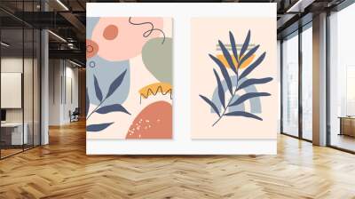 Set of mid century modern abstract vector illustrations with organic shapes and plants.Minimalistic art prints.Trendy designs perfect for banners templates;social media,invitations;branding,covers Wall mural