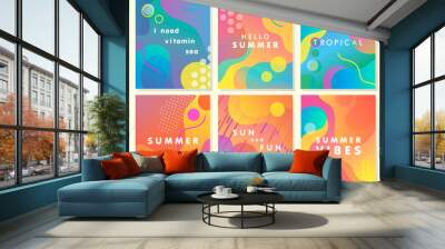 Unique artistic summer cards with bright gradient background,shapes and geometric elements in memphis style.Abstract design cards perfect for prints,flyers,banners,invitations,special offer and more. Wall mural