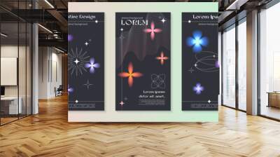 Vector insta story cosmic templates with linear shapes,blurred sparkles in 90s style.Smm banners in y2k aesthetic.Futuristic designs for social media marketing,branding,packaging Wall mural