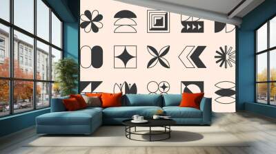 Vector set of bauhaus linear emblems or symbols.Modern brutalist objects and elements in trendy swiss minimal style.Abstract bold geometric shapes for branding design,badges,stickers,logo templates. Wall mural