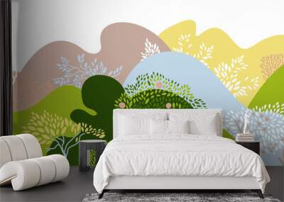 hilly landscape with trees, bushes and plants. growing plants and gardening. protection and preserva Wall mural