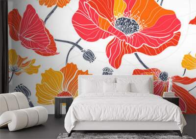 Summer red and yellow flowers for seamless pattern Wall mural