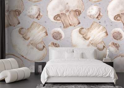 Watercolor seamless pattern with champignons Wall mural