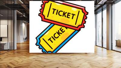 Ticket icon isolated on white vector illustration. Two cinema vector tickets fat style front view illustration. Retro ticket icon.  Wall mural