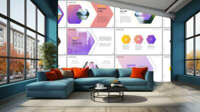 Minimal presentations design, portfolio vector templates with hexagonal design background, hexagon style pattern. Multipurpose template for presentation slide, flyer leaflet, brochure cover, report. Wall mural