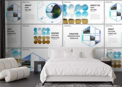 Presentation vector templates, multipurpose template for presentation slide, flyer, brochure cover design, infographic presentation. Abstract smart technology design with hexagons and place for photo. Wall mural