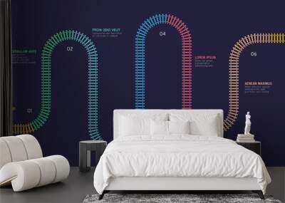  Vector flat style ciry railway scheme. Subway stations map top view Wall mural