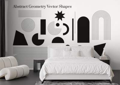 Abstract geometric shapes monochrome vector Wall mural