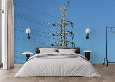 High voltage tower with blue sky Wall mural