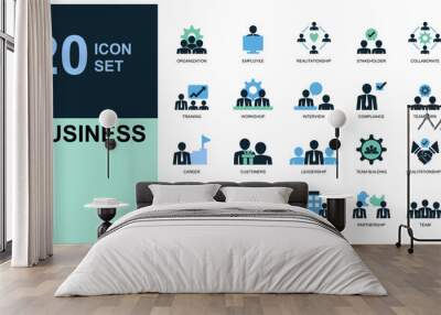 icon set business isolated silhouette icon set business, marketing, management, social, loyalty, service, retention, handshake, fist bump and more sign. UI icon set in a flat design. Wall mural