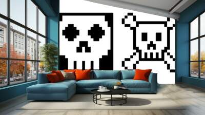 Pixel art of  Skulls and crossbones., human skeleton, danger death icon symbol 8 bit 16 bit retro game Wall mural