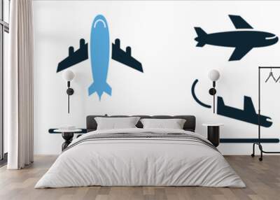 plane, airplane, vehicle, airport, flight, plane landing and take off, from side and front side. air transportation glyphs sign icon symbol ui and ux design Wall mural