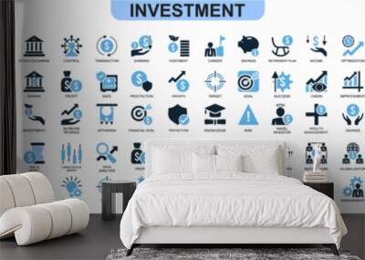 set of Investment icon symbol. economy, financial gain, interest investor, mutual fund, asset, risk management, and stock icons. Solid icon vector Wall mural