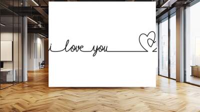 valentine double heart and i love you letter, line art single line, wedding Wall mural